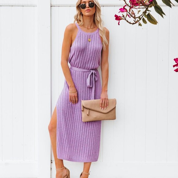 LAST ONE - JANE RIBBED KNIT MIDI DRESS - LAVENDER - Picture 8 of 8